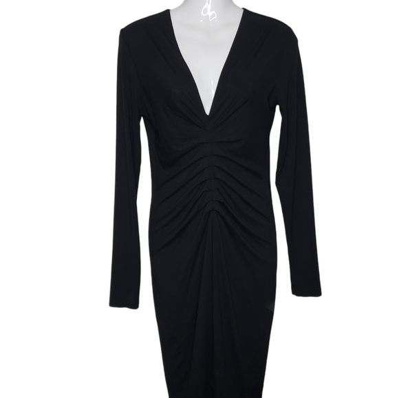 Birgitte Herskind Anna Dress Bodycon Black Long Sleeve V Neck Size Large - Picture 2 of 16